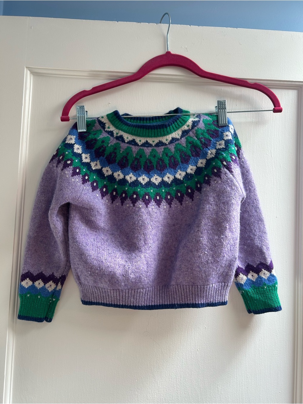 Mini Boden Purple Fair Isle Crewneck Sweater - Size 6-7